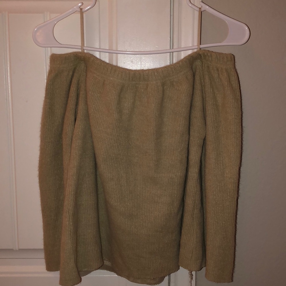 Beige semi-fluff off the shoulder top